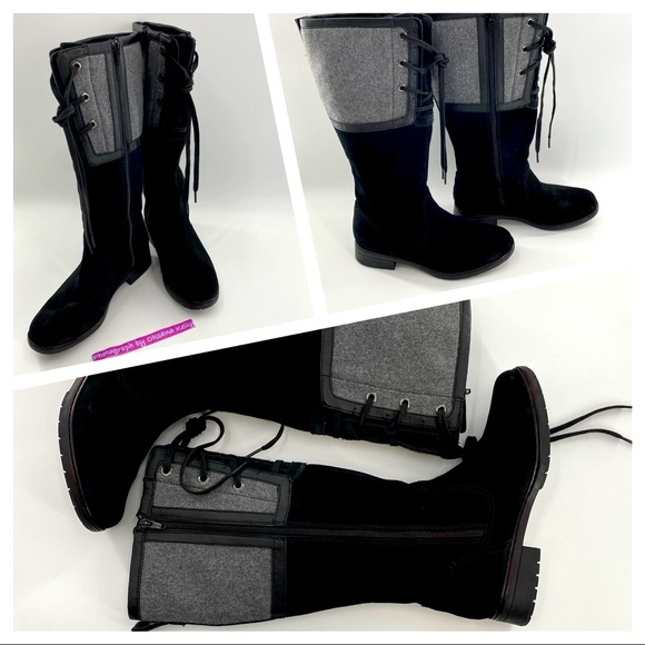 clarks black suede knee high boots
